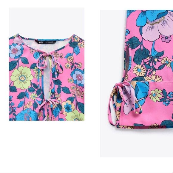 ZARA fuchsia satin effect printed crop top floral flowers S NWT - Picture 4 of 10